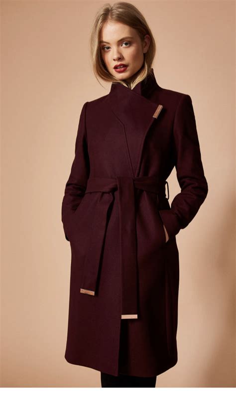 Cashmere Blend Wrap Front Coat Maroon Jackets And Coats Ted Baker Uk Womens Fashion