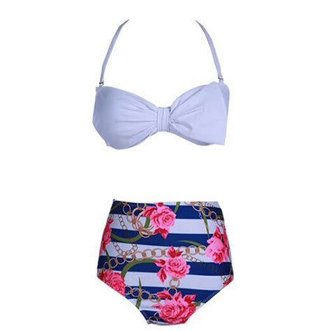 sexy floral print high waist swimsuit 2017 bikini push up swimwear women vintage biquini panties