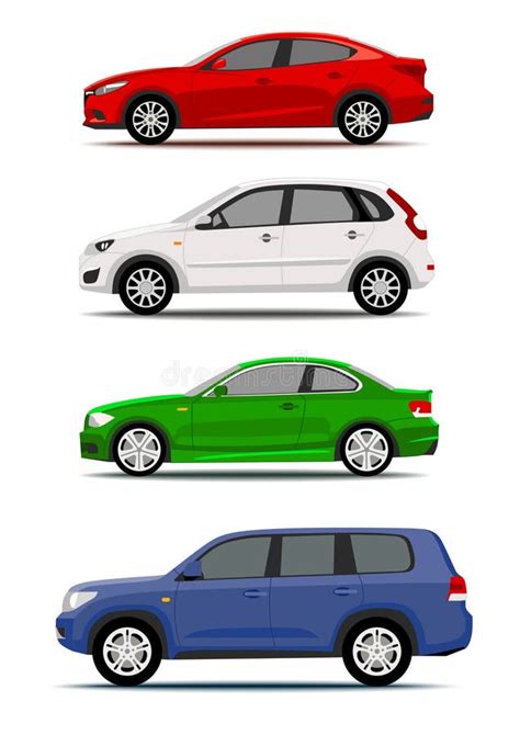 Colorful Cars Collection Isolated On White Stock Illustration