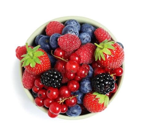 Mix Of Berries In Bowl Isolated Top View Stock Image Image Of