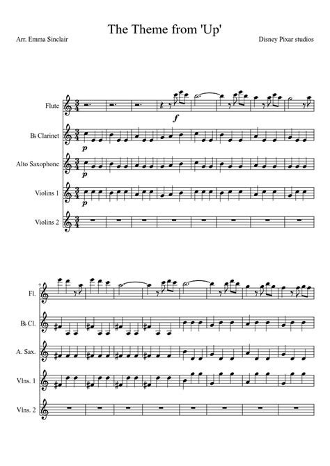The Theme From Disney Pixars Up Sheet Music For Flute Clarinet