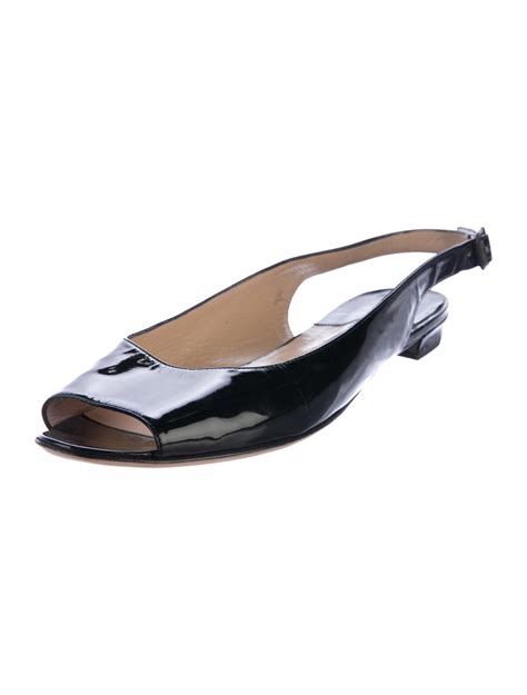 Manolo Blahnik Peep Toe Slingback Flats Black Flats Shoes Moo70105