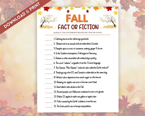 fall trivia game fact or faction fall party game fall themed etsy fall party games fall