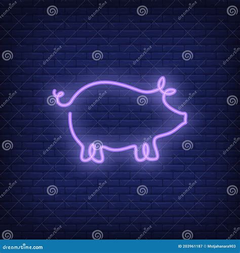 Pig Shape Neon Sign Template Stock Vector Illustration Of Cafe