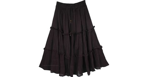 Midnight Magic Tiered Cotton Mid Length Skirt Black Misses Tiered
