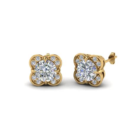Floral Stud Diamond Earring For Women In 14k Yellow Gold Fascinating