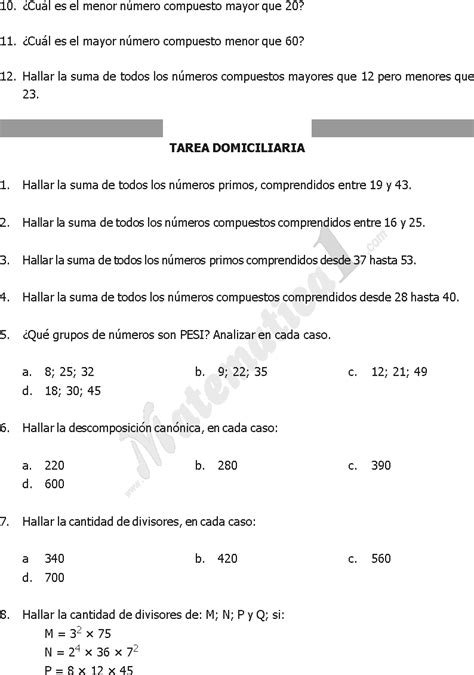 Numeros Primos Y Compuestos Ejercicios Resueltos Pdf