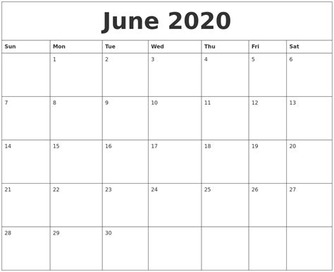 Print Off Monthly Calender For June And July 2020 Calendar Template
