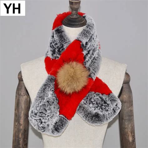 New Winter Ladies Real 100% Natural Rex Rabbit Fur Scarf Women Knitted