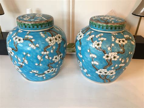 Vintage Ginger Jars Blue White Chinoiserie Jars Asian Vases Etsy