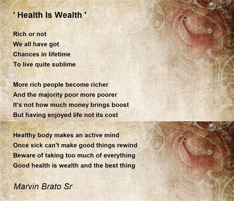 Health Is Wealth Poem By Marvin Brato Sr Poem Hunter