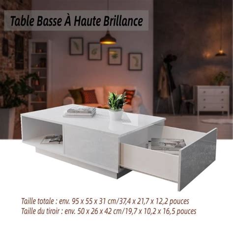 Table Basse De Salon Rectangulaire Blanc à Haute Brillance Moderne 95×
