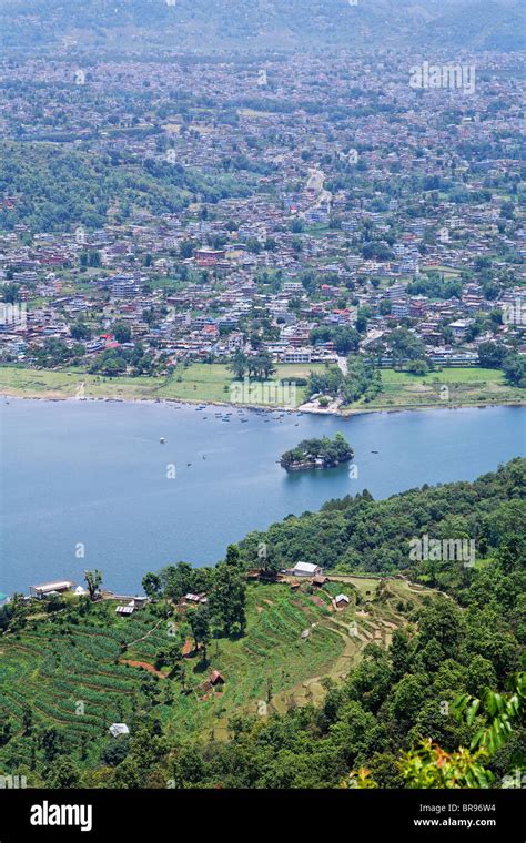 View Of Phewa Lake And The City Pokhara Nepal Stock Photo Alamy