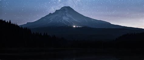 Download Wallpaper 2560x1080 Mountain Lake Starry Sky Twilight