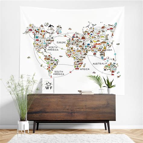World Map Tapestry World Map Wall Hanging World Map Wall Etsy