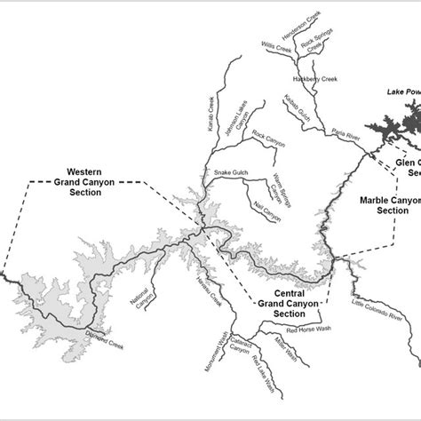 map of the colorado river in grand canyon showing the location of the download scientific
