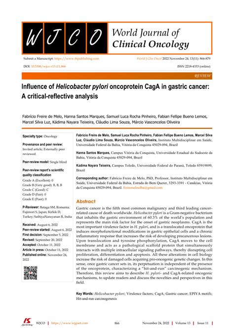 Pdf Influence Of Helicobacter Pylori Oncoprotein Caga In Gastric