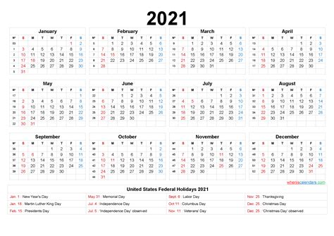 Free Printable 2021 Calendar With Holidays 12 Templates