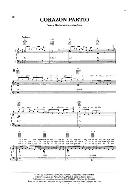 Partitura De Alejandro Sanz Corazón Partio Para Piano Partituras De
