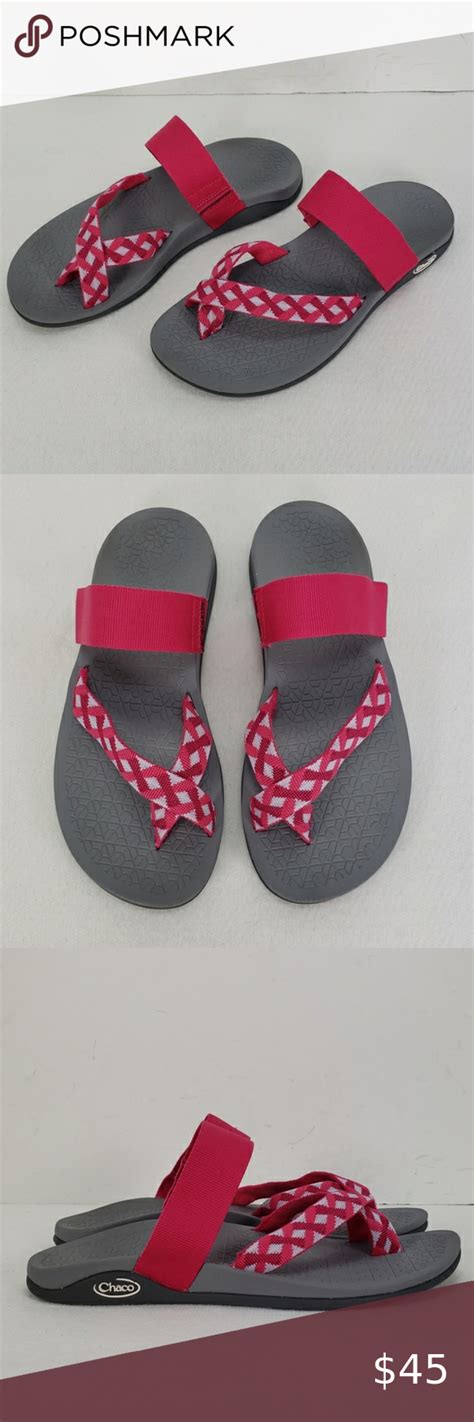 Chaco Pink Gray Webbing Toe Ring Thongs Sandals 8