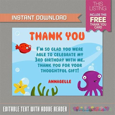 Under The Sea Invitation With Free Thank You Card Under The Etsy