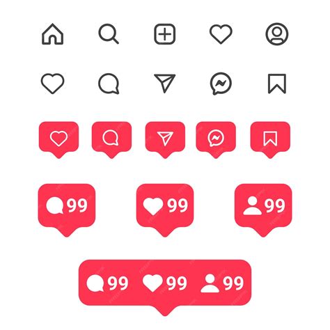 Premium Vector Flat Instagram Icons And Notifications Set