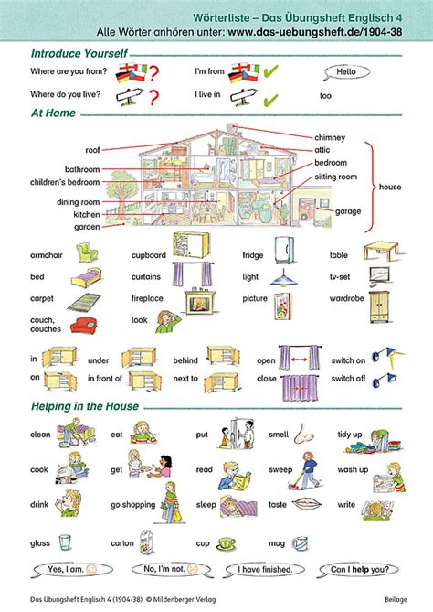 Klasse, um die räume in einem haus aus der grundschule zu. Das Übungsheft: Das Übungsheft Englisch Klasse 4