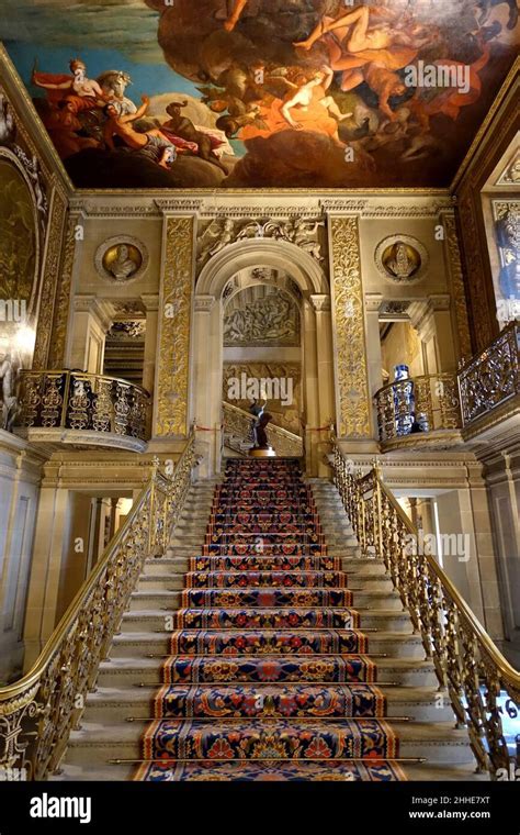 Stairway Entrance Hall Chatsworth House Derbyshire England Stock