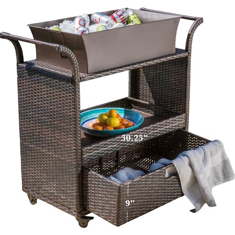 Noble House Ravenna Wicker Outdoor Serving Bar With Ice Bucket And