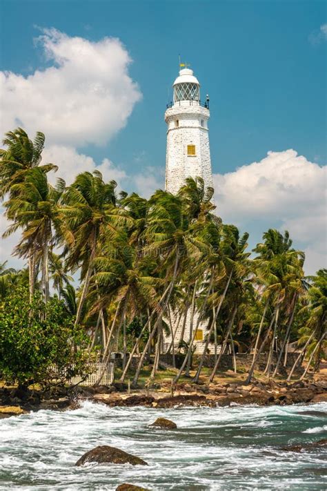White Lighthouse Dondra Head And Tropical Palms Near Matara The