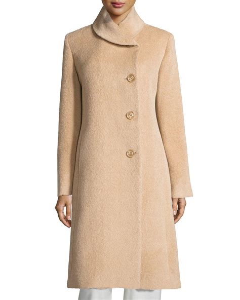 Lyst Sofia Cashmere Round Collar Alpaca Wool Coat In Natural Save