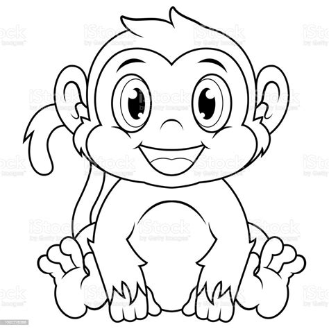 Cute Baby Monkey Cartoon Sitting Line Art Stock Illustration Download