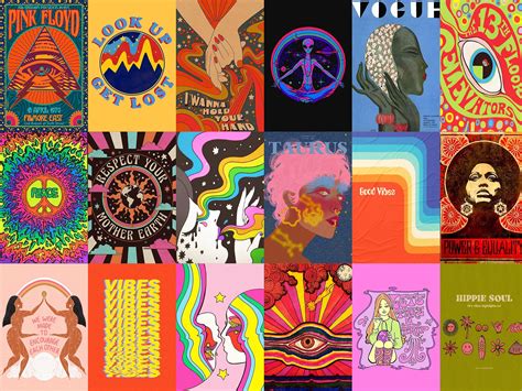 202 Pcs Vintage Hippie Wall Collage Kit Retro Hippie Etsy