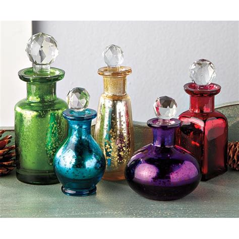 Bohemia Decorative Mercury Glass Bottle Set Of 5 Antique Replica