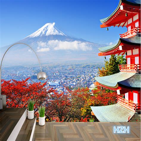 Beibehang Photo Wallpaper Fuji Japanese Flag Landscape