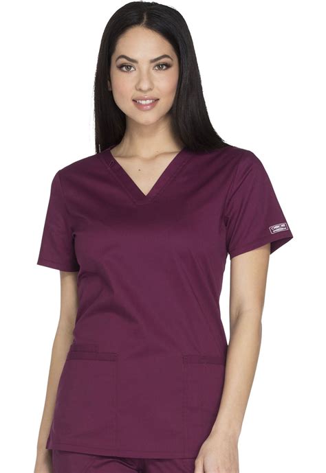 Workwear Core Stretch Women Medical Scrubs Top V Neck Ww630 S Wine