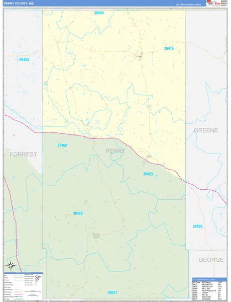 Perry County Ms Zip Code Wall Map Basic Style By Marketmaps Mapsales