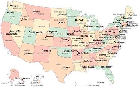 Usa States And Capital Cities Map United States Capitals Usa State