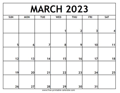 March 2023 Printable Calendar Free Printable Calendarcom March 2023