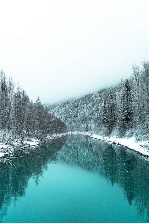 River Forest Snowy Winter Landscape Hd Phone Wallpaper Peakpx