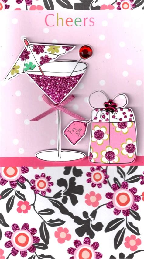 Cheers Pretty Happy Birthday Greeting Card Cards