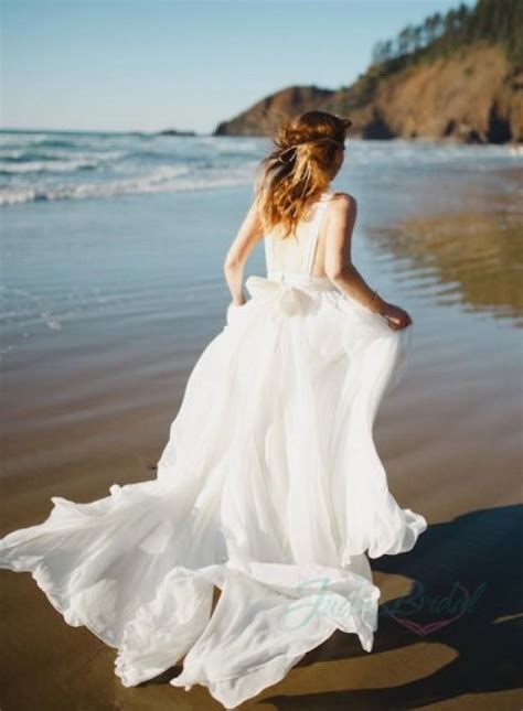 Jol261 Sexy Backless Flowy Airy Chiffon Beach Boho Wedding Dress