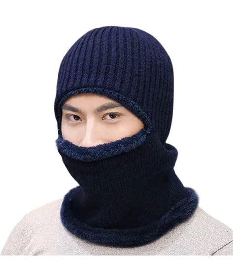 warm knitted balaclava beanie hat windproof ski face mask winter hats navy blue cn187gslk8n
