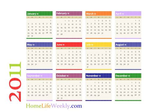 Printable Calendar 2011 Home Life Weekly