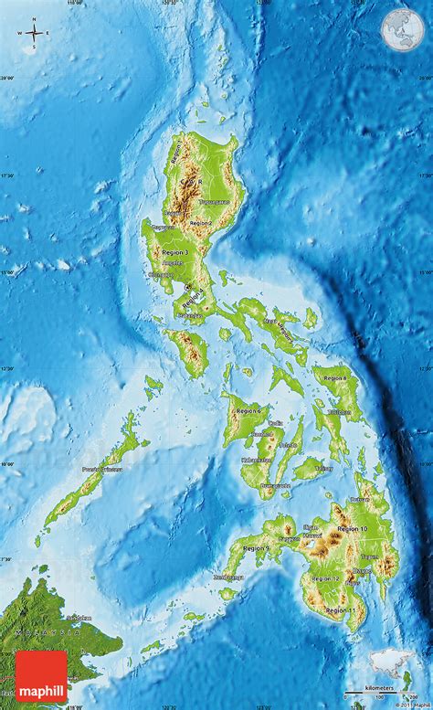 Physical Map Of Philippines Satellite Outside Shaded Relief Sea
