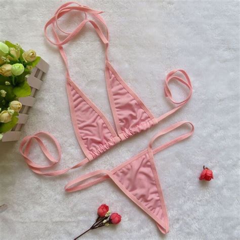 Pink Extreme Micro Bikini Triangle Bikini Crotchless Bikini Etsy Finland