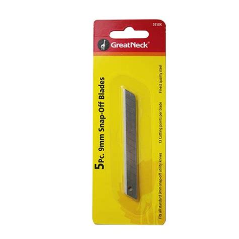 Wholesale 5pc 9mm Snap Off Blades Carded Great Neck Glw