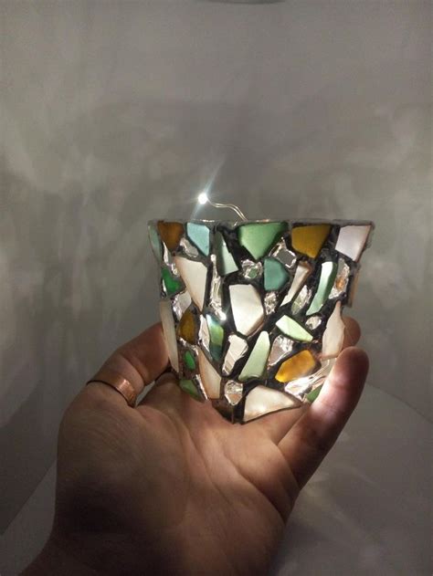 Votive Candle Holder Sea Stained Glass Reversable Tealight Etsy Votive Candle Holders