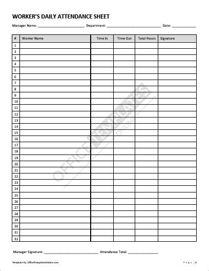 6 Free Printable Attendance Sheet Formats For Ms Word