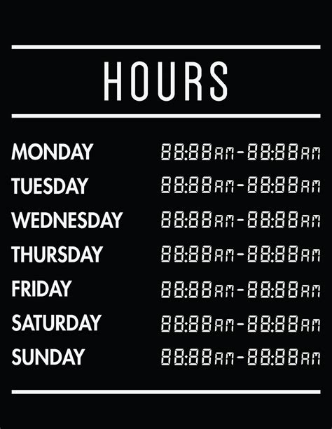 Printable Business Hours Sign Template